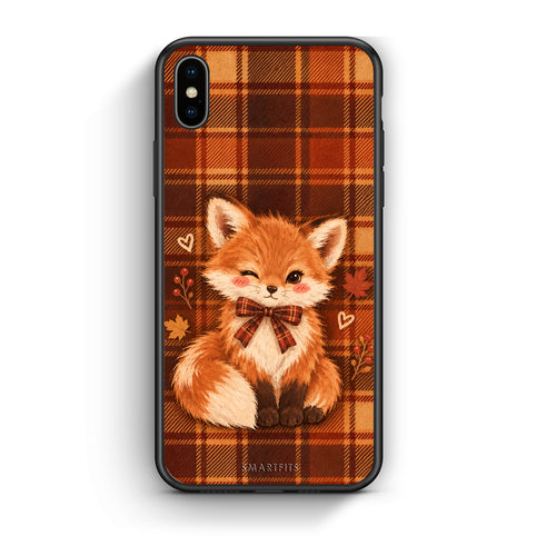 Θήκη iPhone Xs Max Fox on Autumn Tartan από τη Smartfits με σχέδιο στο πίσω μέρος και μαύρο περίβλημα | iPhone Xs Max Fox on Autumn Tartan case with colorful back and black bezels