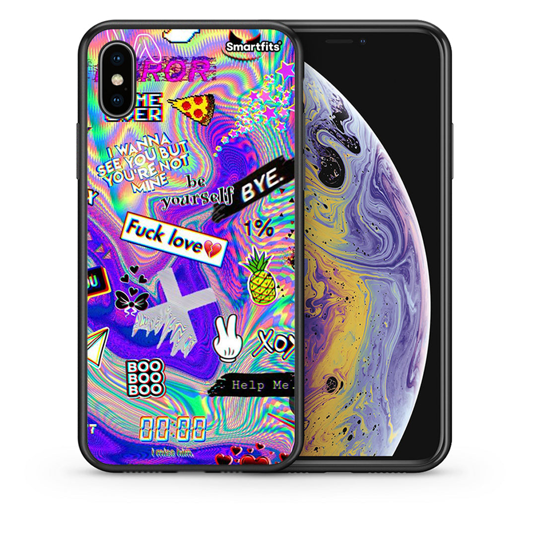 Θήκη iPhone Xs Max Game Over από τη Smartfits με σχέδιο στο πίσω μέρος και μαύρο περίβλημα | iPhone Xs Max Game Over case with colorful back and black bezels
