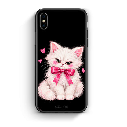 Θήκη iPhone Xs Max Grumpy Party Kitten on Black από τη Smartfits με σχέδιο στο πίσω μέρος και μαύρο περίβλημα | iPhone Xs Max Grumpy Party Kitten on Black case with colorful back and black bezels