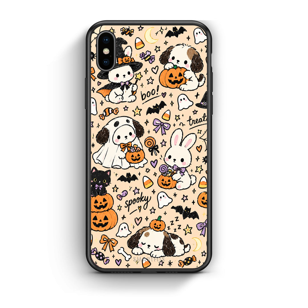 Θήκη iPhone Xs Max Halloween Puppies and Friends on Cream από τη Smartfits με σχέδιο στο πίσω μέρος και μαύρο περίβλημα | iPhone Xs Max Halloween Puppies and Friends on Cream case with colorful back and black bezels