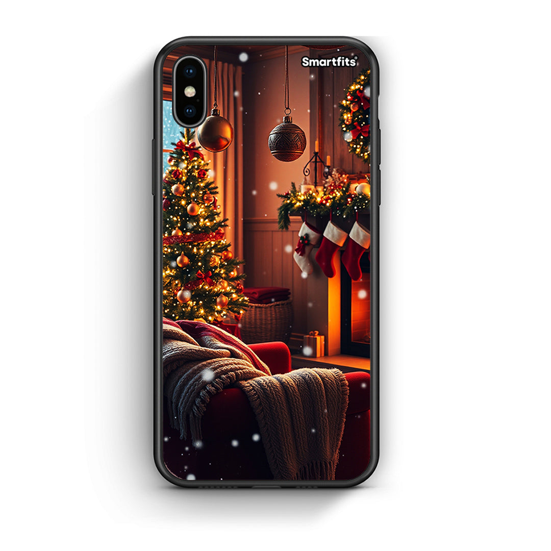 iPhone X/Xs Home For Christmas θήκη από τη Smartfits με σχέδιο στο πίσω μέρος και μαύρο περίβλημα | Smartphone case with colorful back and black bezels by Smartfits