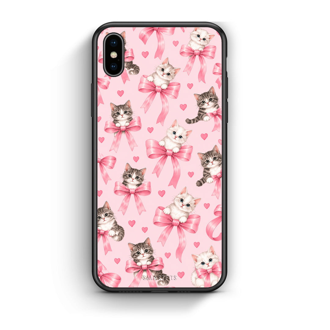 Θήκη iPhone Xs Max Kittens and Pink Bows on Pink από τη Smartfits με σχέδιο στο πίσω μέρος και μαύρο περίβλημα | iPhone Xs Max Kittens and Pink Bows on Pink case with colorful back and black bezels