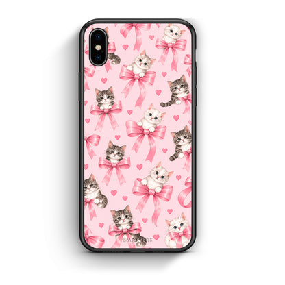 Θήκη iPhone Xs Max Kittens and Pink Bows on Pink από τη Smartfits με σχέδιο στο πίσω μέρος και μαύρο περίβλημα | iPhone Xs Max Kittens and Pink Bows on Pink case with colorful back and black bezels