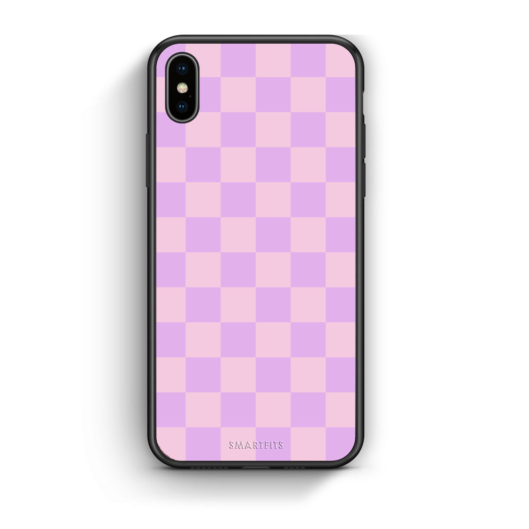 Θήκη iPhone Xs Max Lavender and Pink Checkerboard από τη Smartfits με σχέδιο στο πίσω μέρος και μαύρο περίβλημα | iPhone Xs Max Lavender and Pink Checkerboard case with colorful back and black bezels