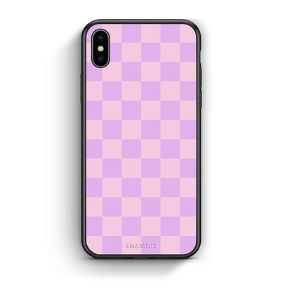 Θήκη iPhone Xs Max Lavender and Pink Checkerboard από τη Smartfits με σχέδιο στο πίσω μέρος και μαύρο περίβλημα | iPhone Xs Max Lavender and Pink Checkerboard case with colorful back and black bezels