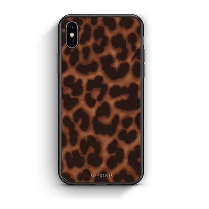 Θήκη iPhone Xs Max Leopard Print Dark Brown από τη Smartfits με σχέδιο στο πίσω μέρος και μαύρο περίβλημα | iPhone Xs Max Leopard Print Dark Brown case with colorful back and black bezels