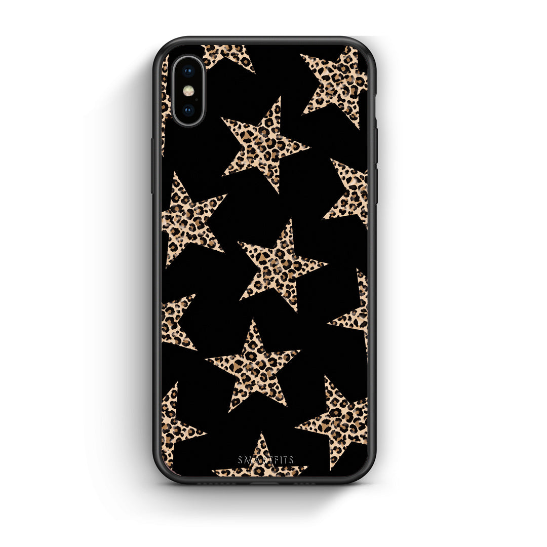 Θήκη iPhone Xs Max Leopard Stars on Black από τη Smartfits με σχέδιο στο πίσω μέρος και μαύρο περίβλημα | iPhone Xs Max Leopard Stars on Black case with colorful back and black bezels