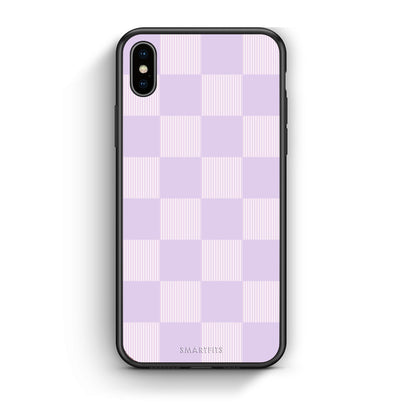 Θήκη iPhone Xs Max Lilac and Cream Striped Checks από τη Smartfits με σχέδιο στο πίσω μέρος και μαύρο περίβλημα | iPhone Xs Max Lilac and Cream Striped Checks case with colorful back and black bezels