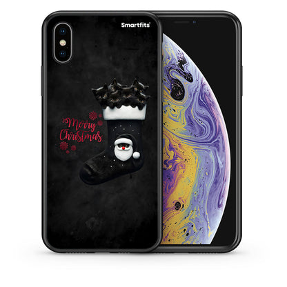 Θήκη iPhone Xs Max Merry Cat Christmas από τη Smartfits με σχέδιο στο πίσω μέρος και μαύρο περίβλημα | iPhone Xs Max Merry Cat Christmas case with colorful back and black bezels