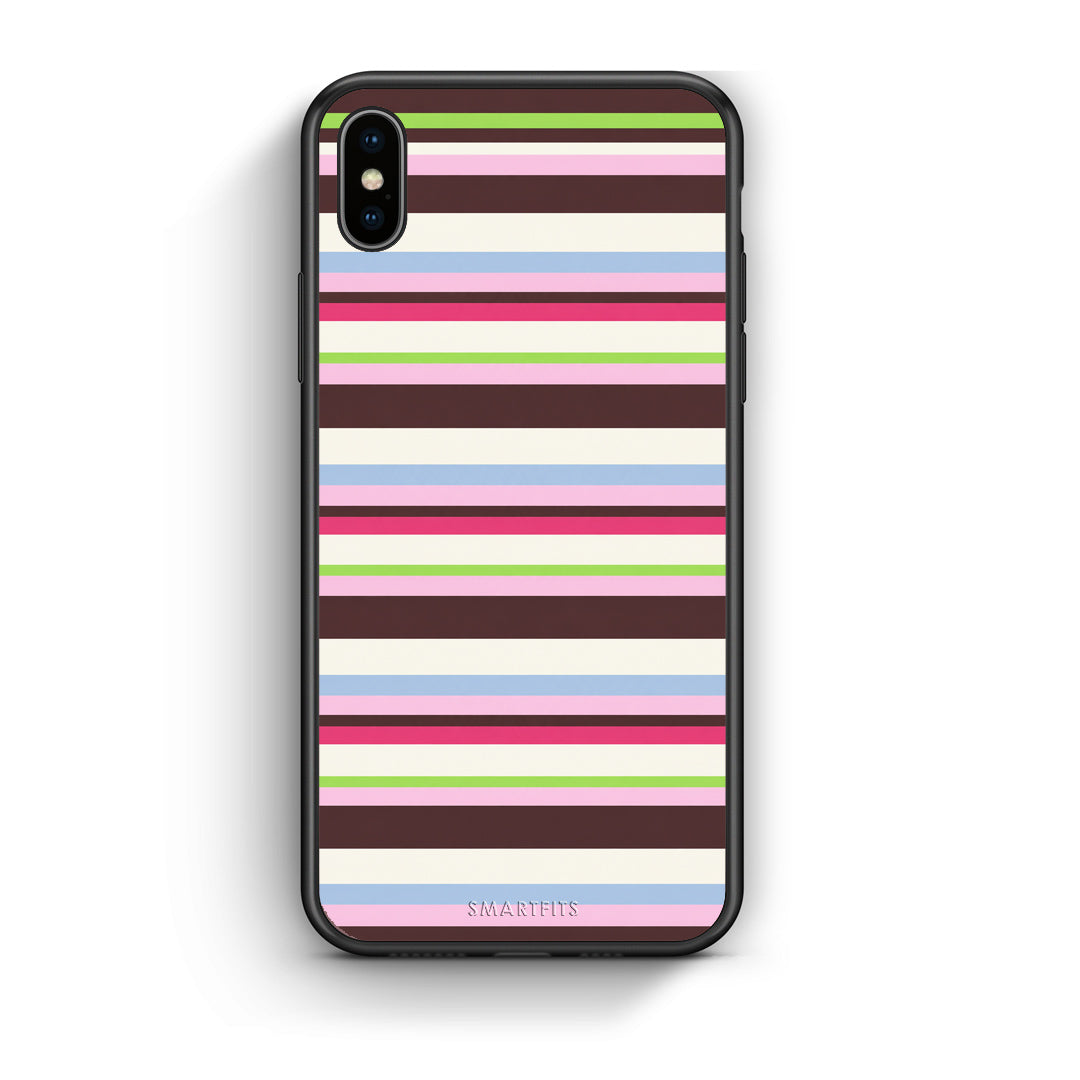 Θήκη iPhone Xs Max Multicolour Horizontal Stripes από τη Smartfits με σχέδιο στο πίσω μέρος και μαύρο περίβλημα | iPhone Xs Max Multicolour Horizontal Stripes case with colorful back and black bezels
