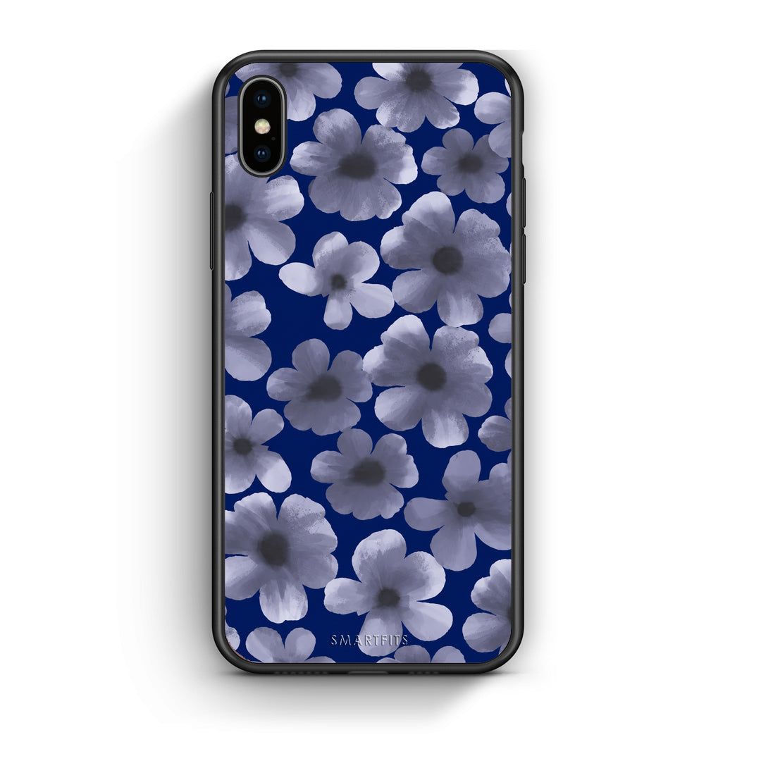 Θήκη iPhone Xs Max Pale Blue Flowers on Navy από τη Smartfits με σχέδιο στο πίσω μέρος και μαύρο περίβλημα | iPhone Xs Max Pale Blue Flowers on Navy case with colorful back and black bezels