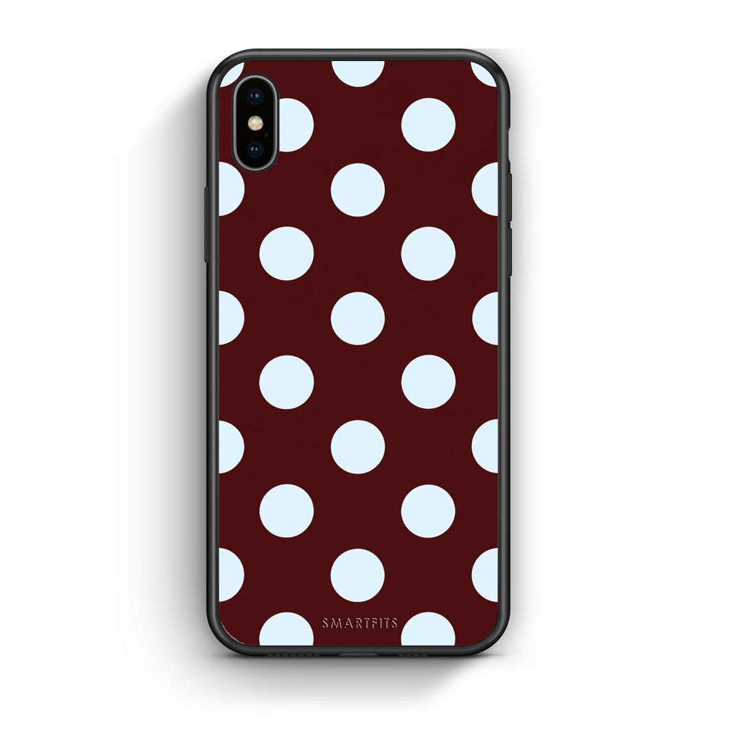 Θήκη iPhone Xs Max Pale Blue Large Polka Dots on Burgundy από τη Smartfits με σχέδιο στο πίσω μέρος και μαύρο περίβλημα | iPhone Xs Max Pale Blue Large Polka Dots on Burgundy case with colorful back and black bezels