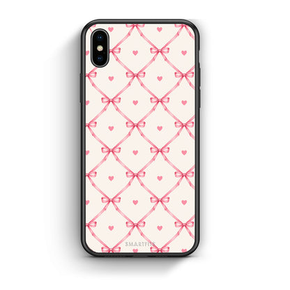 Θήκη iPhone Xs Max Pink Bow Lattice and Hearts on Cream από τη Smartfits με σχέδιο στο πίσω μέρος και μαύρο περίβλημα | iPhone Xs Max Pink Bow Lattice and Hearts on Cream case with colorful back and black bezels