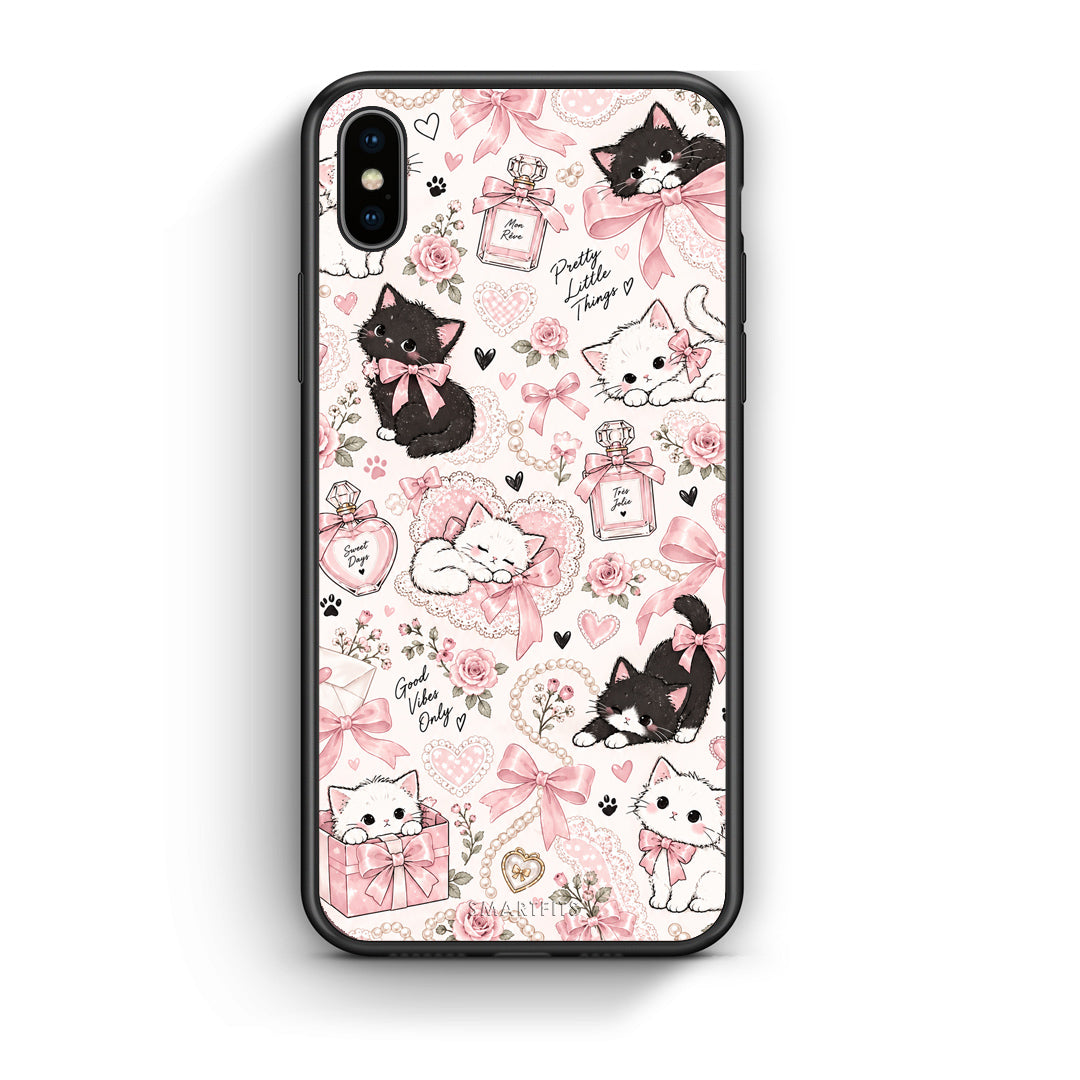 Θήκη iPhone Xs Max Pink Bows and Kittens Collage από τη Smartfits με σχέδιο στο πίσω μέρος και μαύρο περίβλημα | iPhone Xs Max Pink Bows and Kittens Collage case with colorful back and black bezels