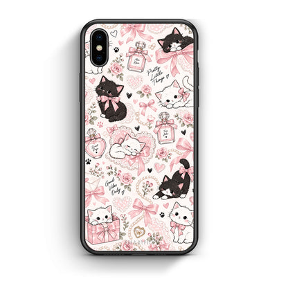 Θήκη iPhone Xs Max Pink Bows and Kittens Collage από τη Smartfits με σχέδιο στο πίσω μέρος και μαύρο περίβλημα | iPhone Xs Max Pink Bows and Kittens Collage case with colorful back and black bezels