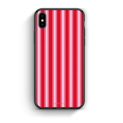 Θήκη iPhone Xs Max Red and Pink Vertical Pinstripes από τη Smartfits με σχέδιο στο πίσω μέρος και μαύρο περίβλημα | iPhone Xs Max Red and Pink Vertical Pinstripes case with colorful back and black bezels