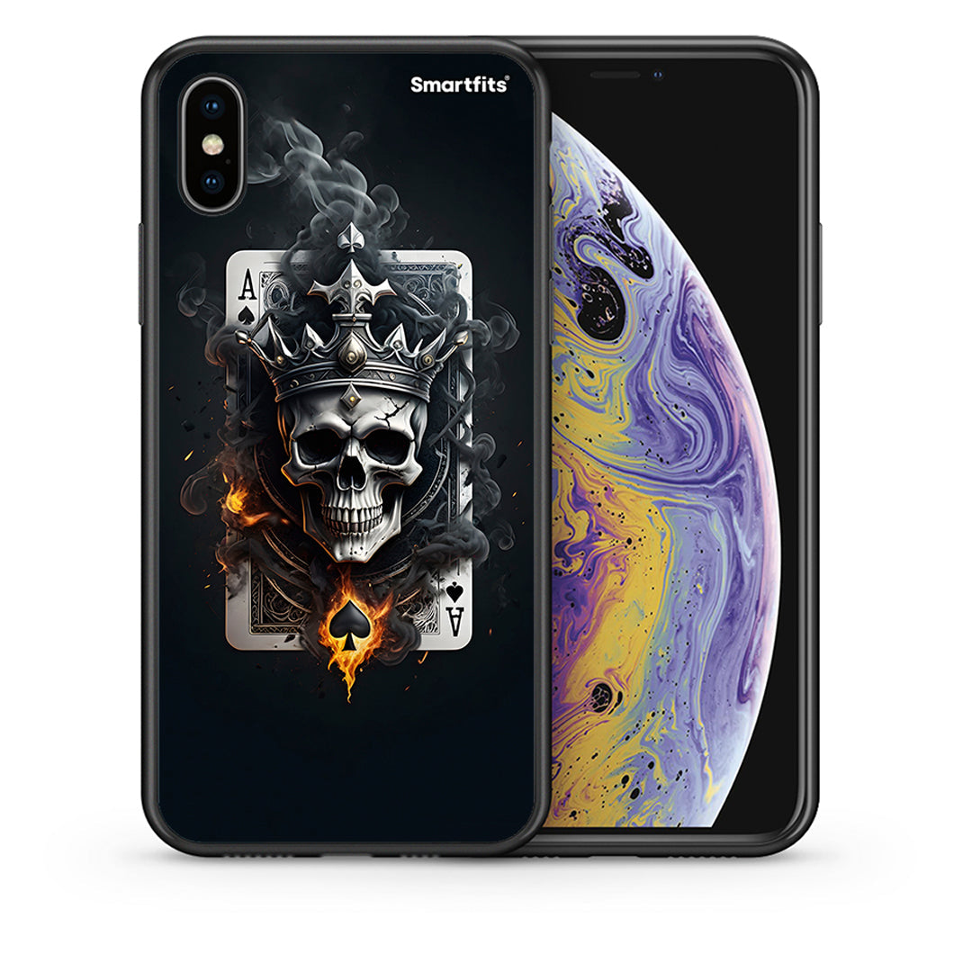 Θήκη iPhone X/Xs Skull King Ace από τη Smartfits με σχέδιο στο πίσω μέρος και μαύρο περίβλημα | iPhone X/Xs Skull King Ace case with colorful back and black bezels