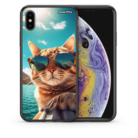 Thumbnail for Θήκη iPhone Xs Max Summer Cat από τη Smartfits με σχέδιο στο πίσω μέρος και μαύρο περίβλημα | iPhone Xs Max Summer Cat case with colorful back and black bezels