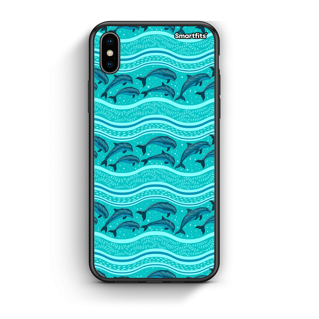 iPhone X/Xs Swimming Dolphins θήκη από τη Smartfits με σχέδιο στο πίσω μέρος και μαύρο περίβλημα | Smartphone case with colorful back and black bezels by Smartfits