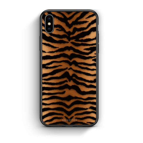 Θήκη iPhone Xs Max Tiger Print Orange and Black από τη Smartfits με σχέδιο στο πίσω μέρος και μαύρο περίβλημα | iPhone Xs Max Tiger Print Orange and Black case with colorful back and black bezels