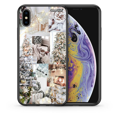 Θήκη iPhone Xs Max White Christmas από τη Smartfits με σχέδιο στο πίσω μέρος και μαύρο περίβλημα | iPhone Xs Max White Christmas case with colorful back and black bezels