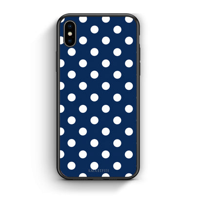 Θήκη iPhone Xs Max White Large Polka Dots on Navy από τη Smartfits με σχέδιο στο πίσω μέρος και μαύρο περίβλημα | iPhone Xs Max White Large Polka Dots on Navy case with colorful back and black bezels