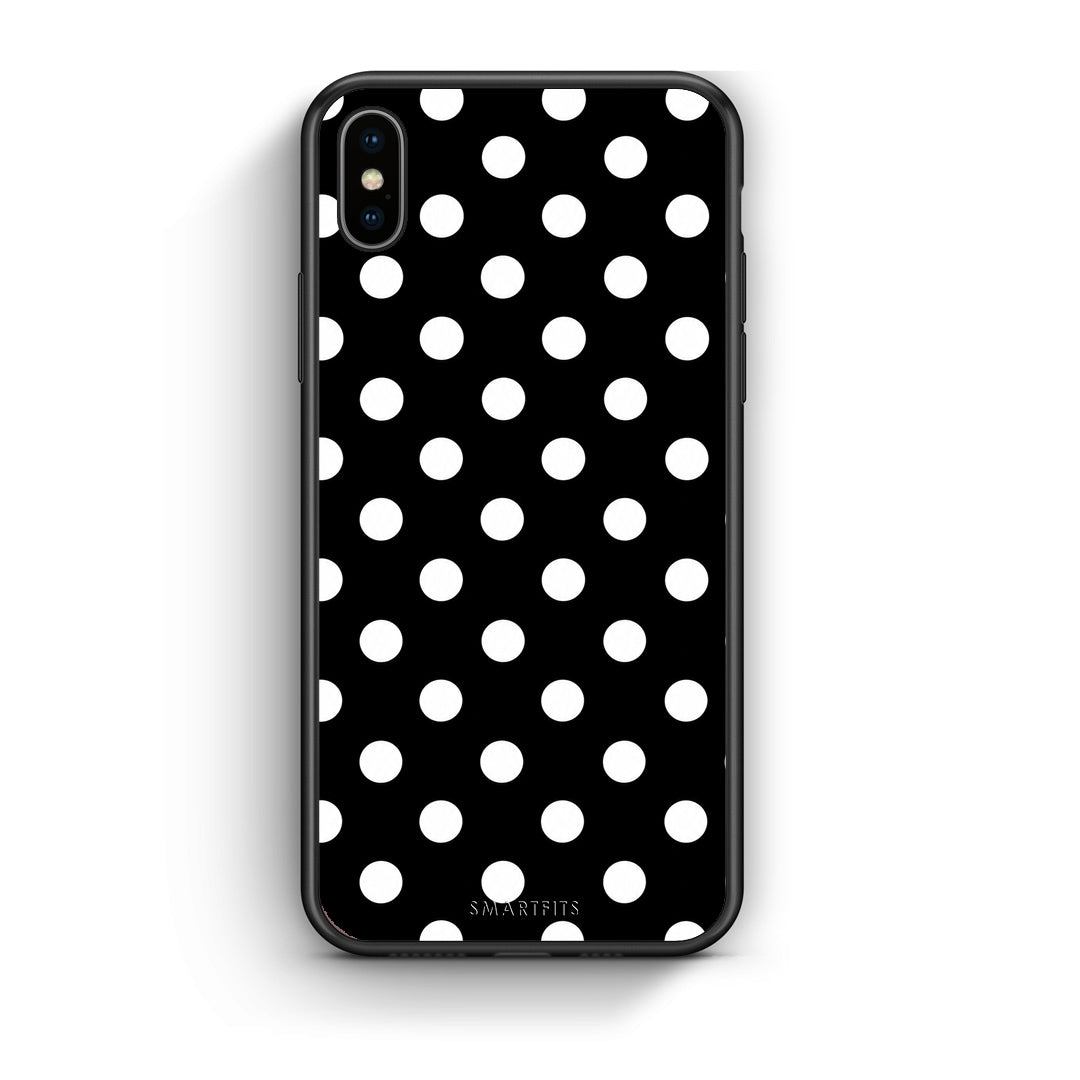 Θήκη iPhone Xs Max White Polka Dots on Black από τη Smartfits με σχέδιο στο πίσω μέρος και μαύρο περίβλημα | iPhone Xs Max White Polka Dots on Black case with colorful back and black bezels