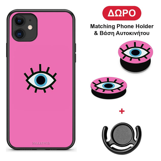 Blue Eye Pink - iPhone 11 θήκη + Δώρο Phone Holder & Βάση Αυτοκινήτου