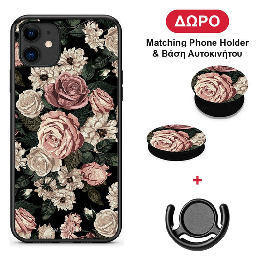 Flower Wild Roses - iPhone 11 θήκη + Δώρο Phone Holder & Βάση Αυτοκινήτου