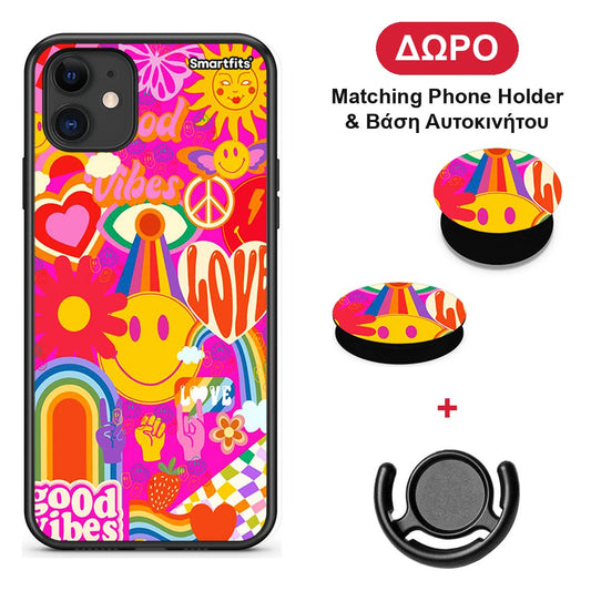 Hippie Love - iPhone 11 θήκη + Δώρο Phone Holder & Βάση Αυτοκινήτου