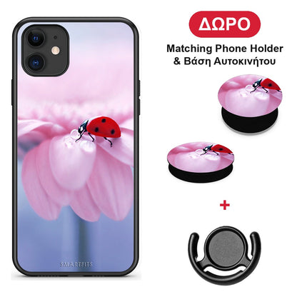 Ladybug Flower - iPhone 11 θήκη + Δώρο Phone Holder & Βάση Αυτοκινήτου