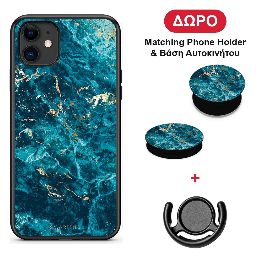 Marble Blue - iPhone 11 θήκη + Δώρο Phone Holder & Βάση Αυτοκινήτου