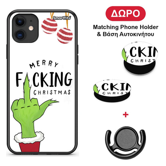 Merry F Xmas - iPhone 11 θήκη + Δώρο Phone Holder & Βάση Αυτοκινήτου