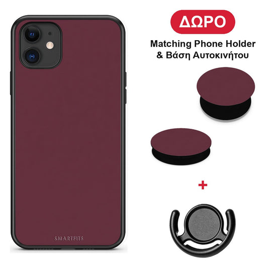 Muted Burgundy - iPhone 11 θήκη + Δώρο Phone Holder & Βάση Αυτοκινήτου