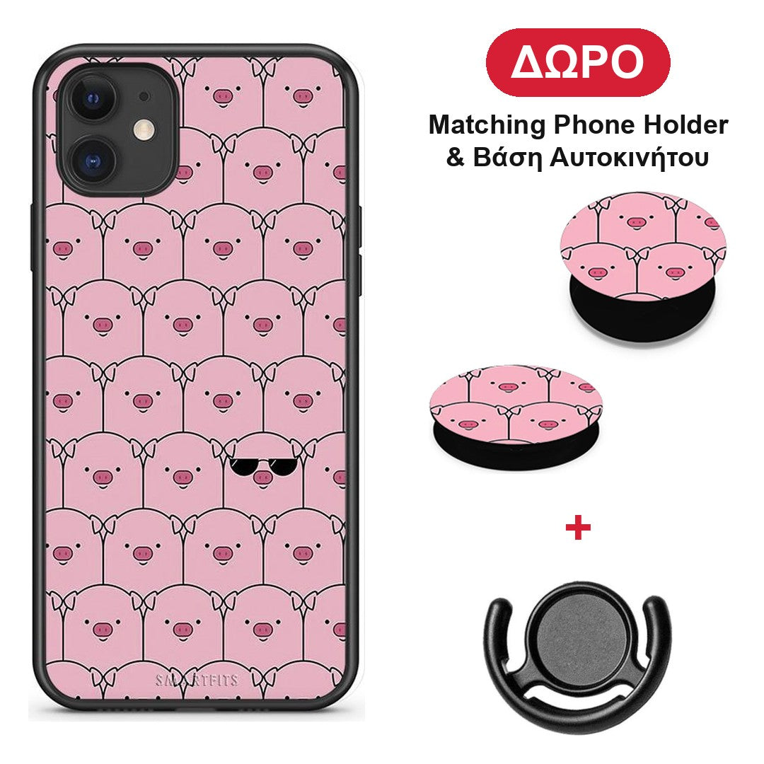 Pig Glasses - iPhone 11 θήκη + Δώρο Phone Holder & Βάση Αυτοκινήτου