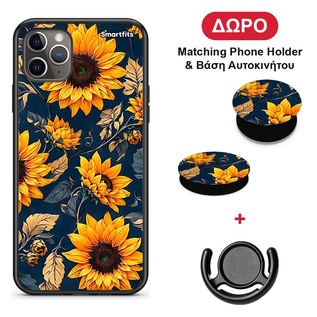 Autumn Sunflowers - iPhone 11 Pro θήκη + Δώρο Phone Holder & Βάση Αυτοκινήτου