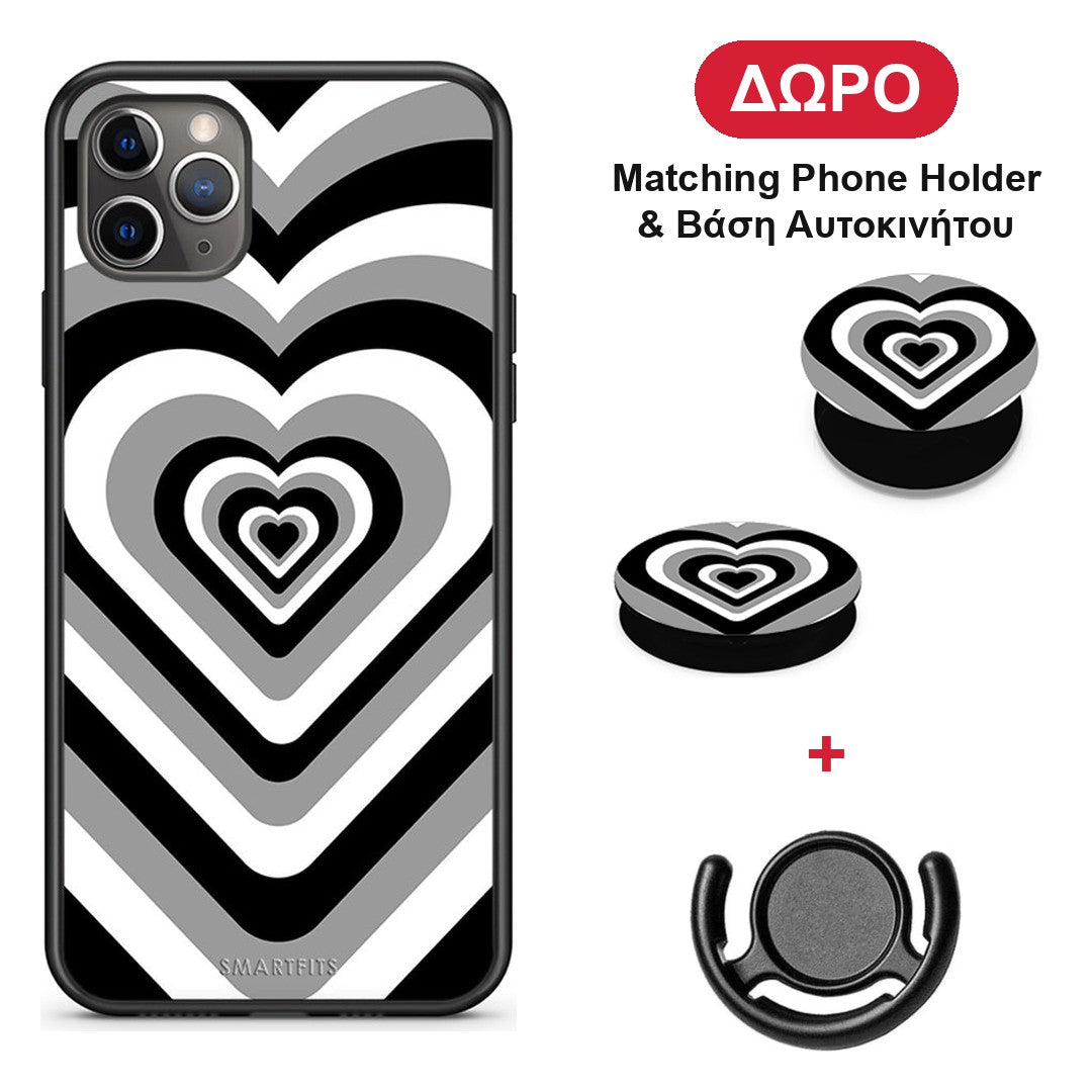 Black Hearts - iPhone 11 Pro θήκη + Δώρο Phone Holder & Βάση Αυτοκινήτου