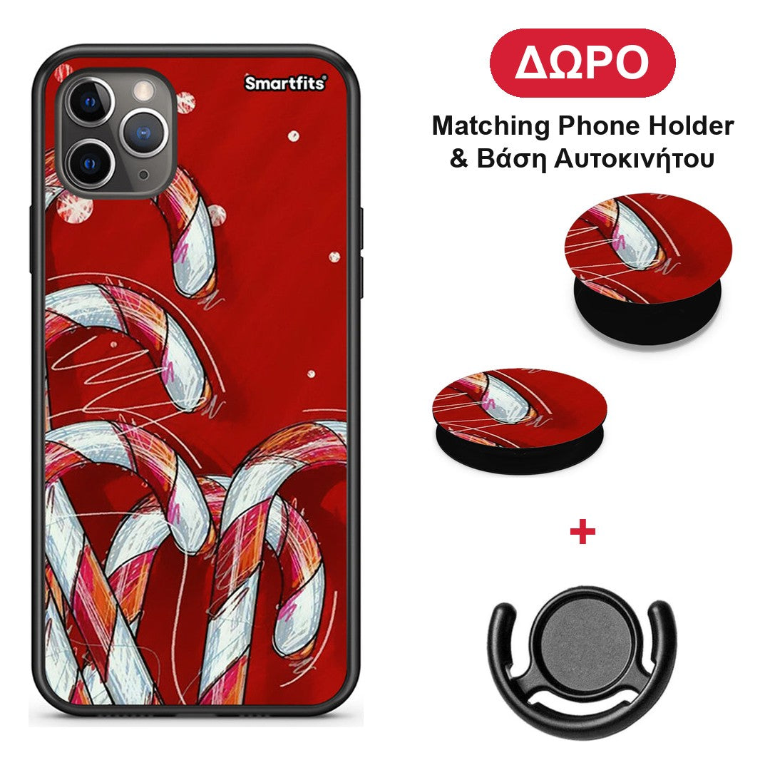 Candy Cane - iPhone 11 Pro θήκη + Δώρο Phone Holder & Βάση Αυτοκινήτου