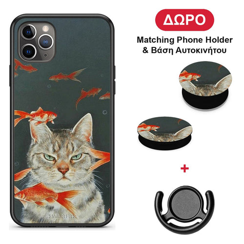 Cat Goldfish - iPhone 11 Pro θήκη + Δώρο Phone Holder & Βάση Αυτοκινήτου