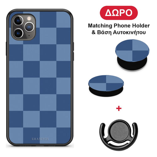 Denim Blue Checkerboard - iPhone 11 Pro θήκη + Δώρο Phone Holder & Βάση Αυτοκινήτου