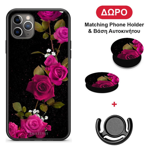 Flower Red Roses - iPhone 11 Pro θήκη + Δώρο Phone Holder & Βάση Αυτοκινήτου