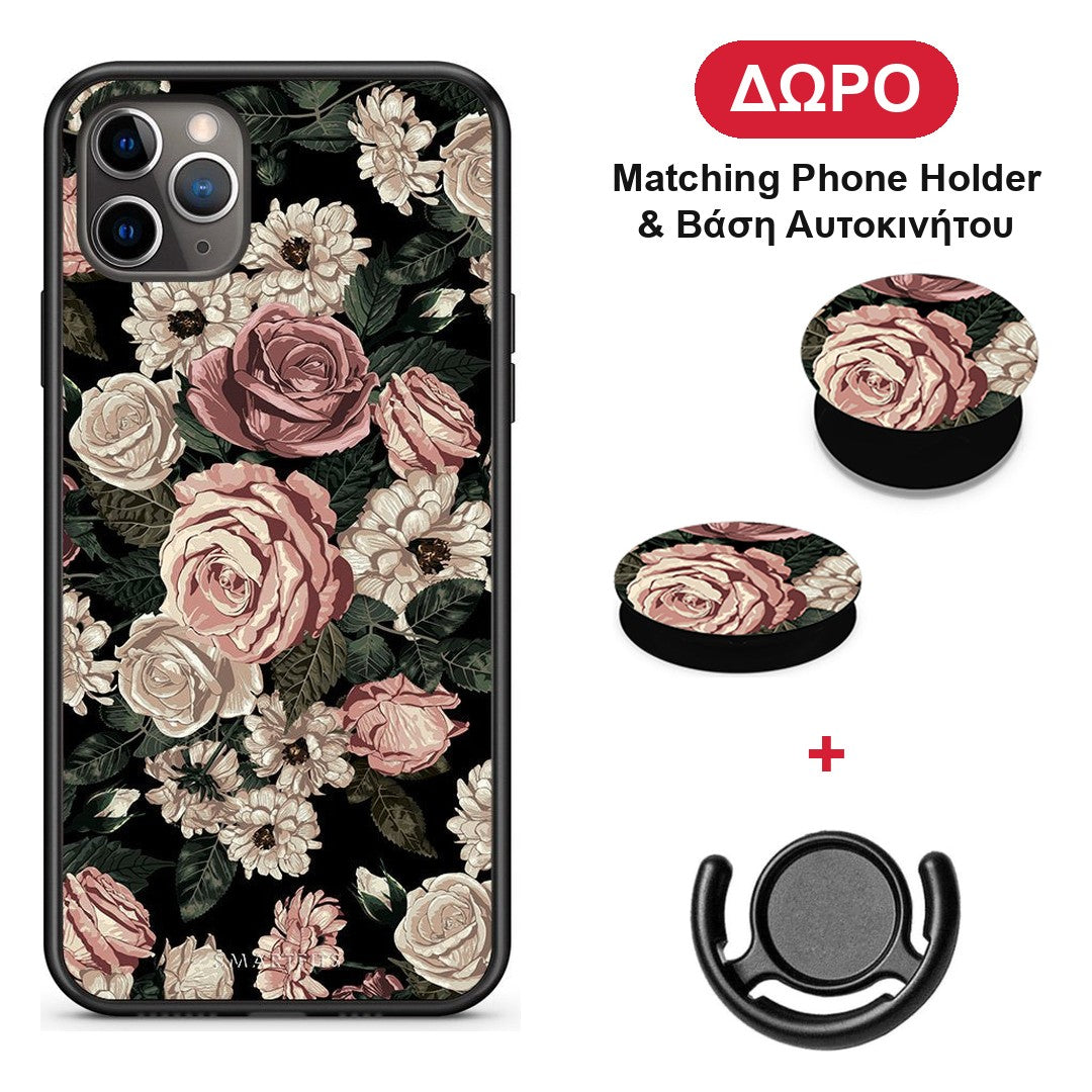 Flower Wild Roses - iPhone 11 Pro θήκη + Δώρο Phone Holder & Βάση Αυτοκινήτου