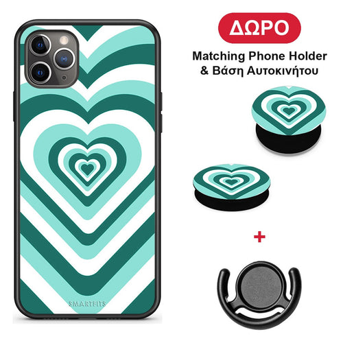 Green Hearts - iPhone 11 Pro θήκη + Δώρο Phone Holder & Βάση Αυτοκινήτου