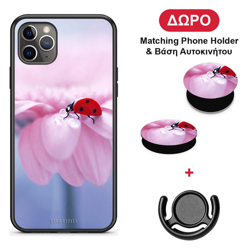 Ladybug Flower - iPhone 11 Pro θήκη + Δώρο Phone Holder & Βάση Αυτοκινήτου