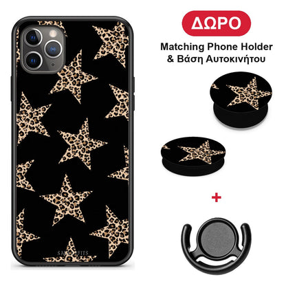 Leopard Stars on Black - iPhone 11 Pro θήκη + Δώρο Phone Holder & Βάση Αυτοκινήτου