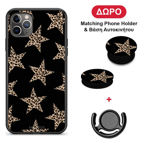 Leopard Stars on Black - iPhone 11 Pro θήκη + Δώρο Phone Holder & Βάση Αυτοκινήτου