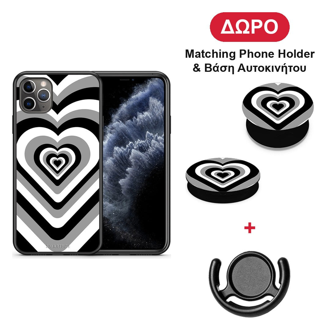 Black Hearts - iPhone 11 Pro Max θήκη + Δώρο Phone Holder & Βάση Αυτοκινήτου
