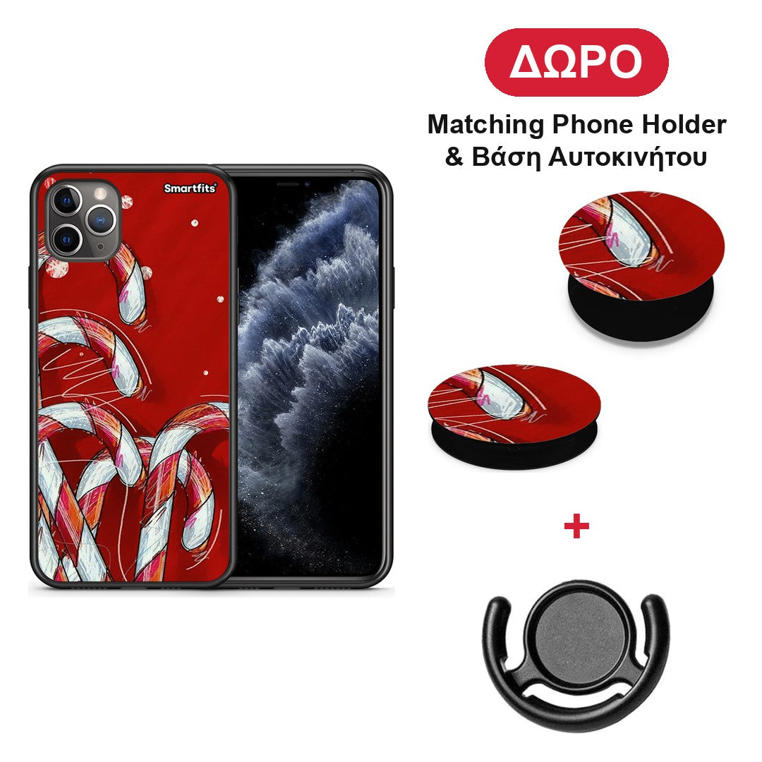 Candy Cane - iPhone 11 Pro Max θήκη + Δώρο Phone Holder & Βάση Αυτοκινήτου