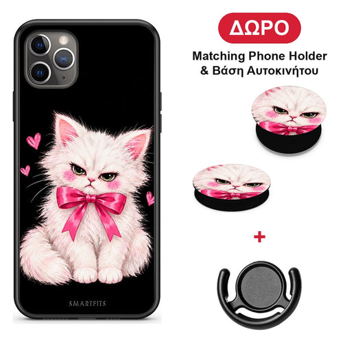 Grumpy Party Kitten on Black - iPhone 11 Pro Max θήκη + Δώρο Phone Holder & Βάση Αυτοκινήτου