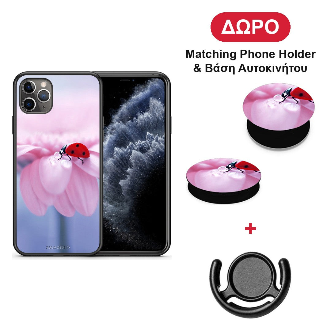 Ladybug Flower - iPhone 11 Pro Max θήκη + Δώρο Phone Holder & Βάση Αυτοκινήτου